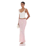 Sequin Floral Mesh Maxi Skirt in Pink