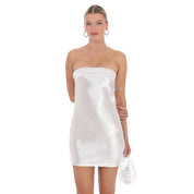 Satin Strapless Slip Dress in White