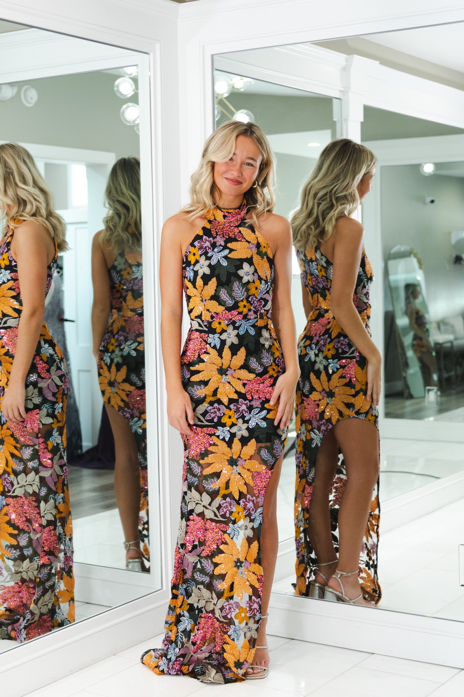 Kiran Halter Gown in Orange Floral