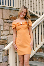 Ariana Crepe Mini Dress in Golden Orange