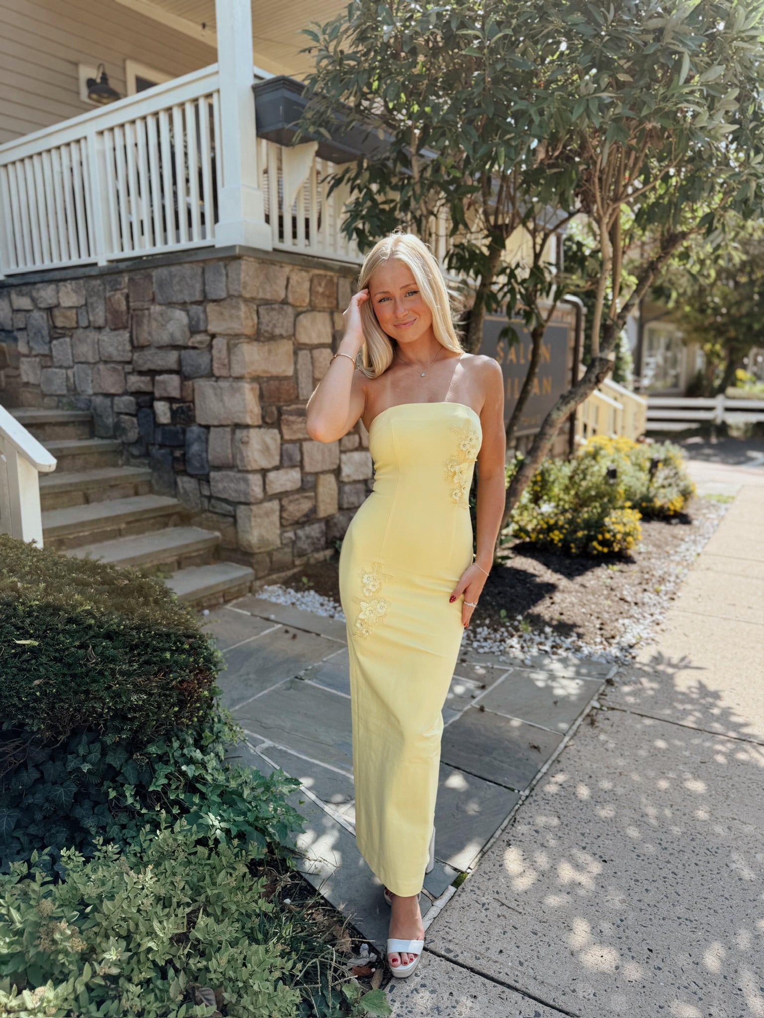 Evee Strapless Maxi Dress in Yellow – Giana Rose Couture
