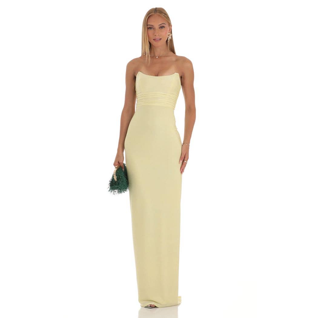 white christmas dresses Corset Strapless Maxi Dress in Yellow – Giana Rose Couture