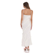 Ruffle V-Neck Maxi Dress in White