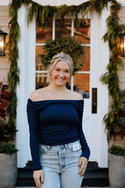 My Fave Off The Shoulder Shirt Navy