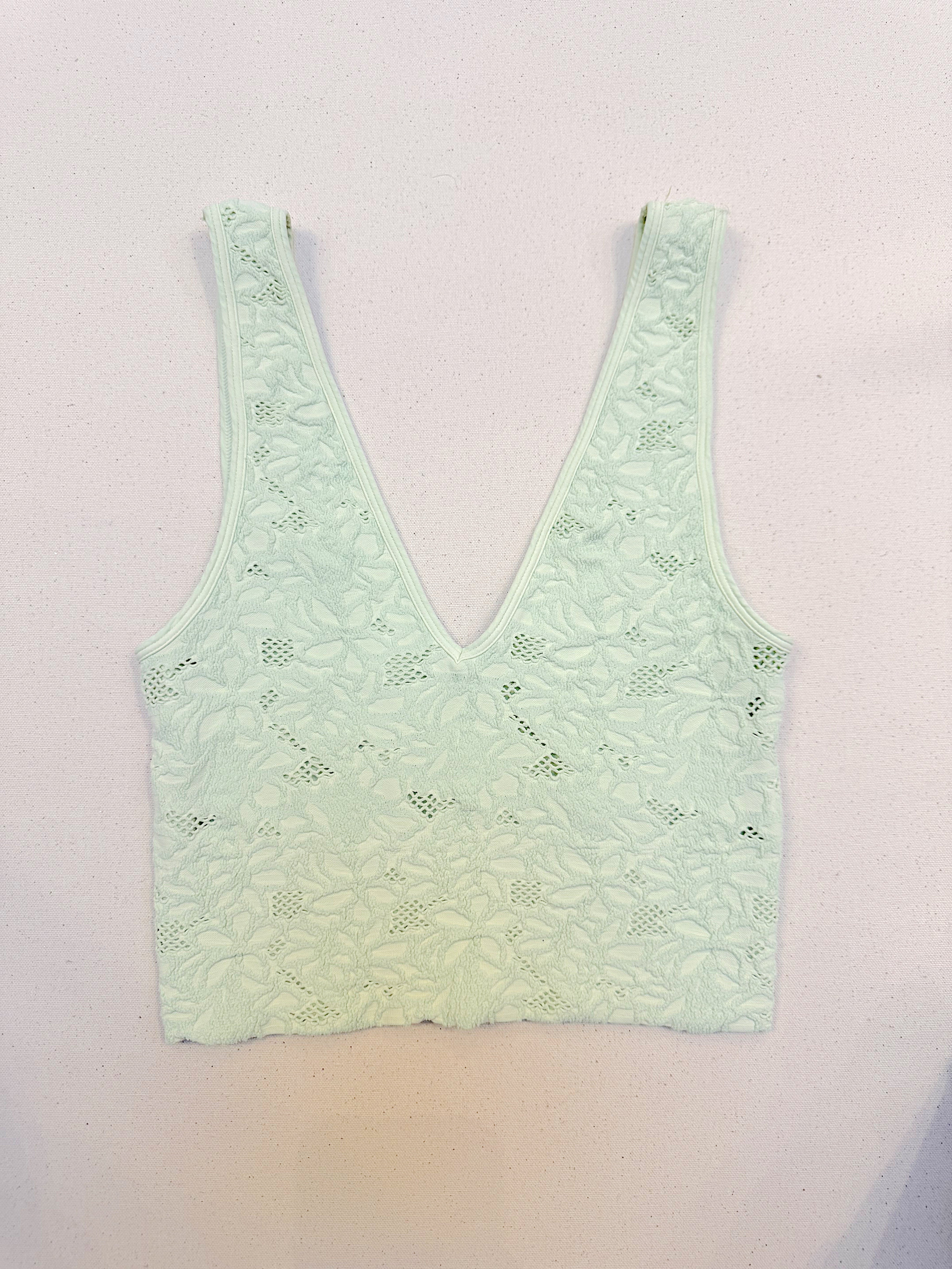 Lace V Neck Tank Niki Biki in Pistachio Cream