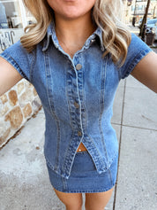 Tate Denim Mini Skirt And Shirt Set