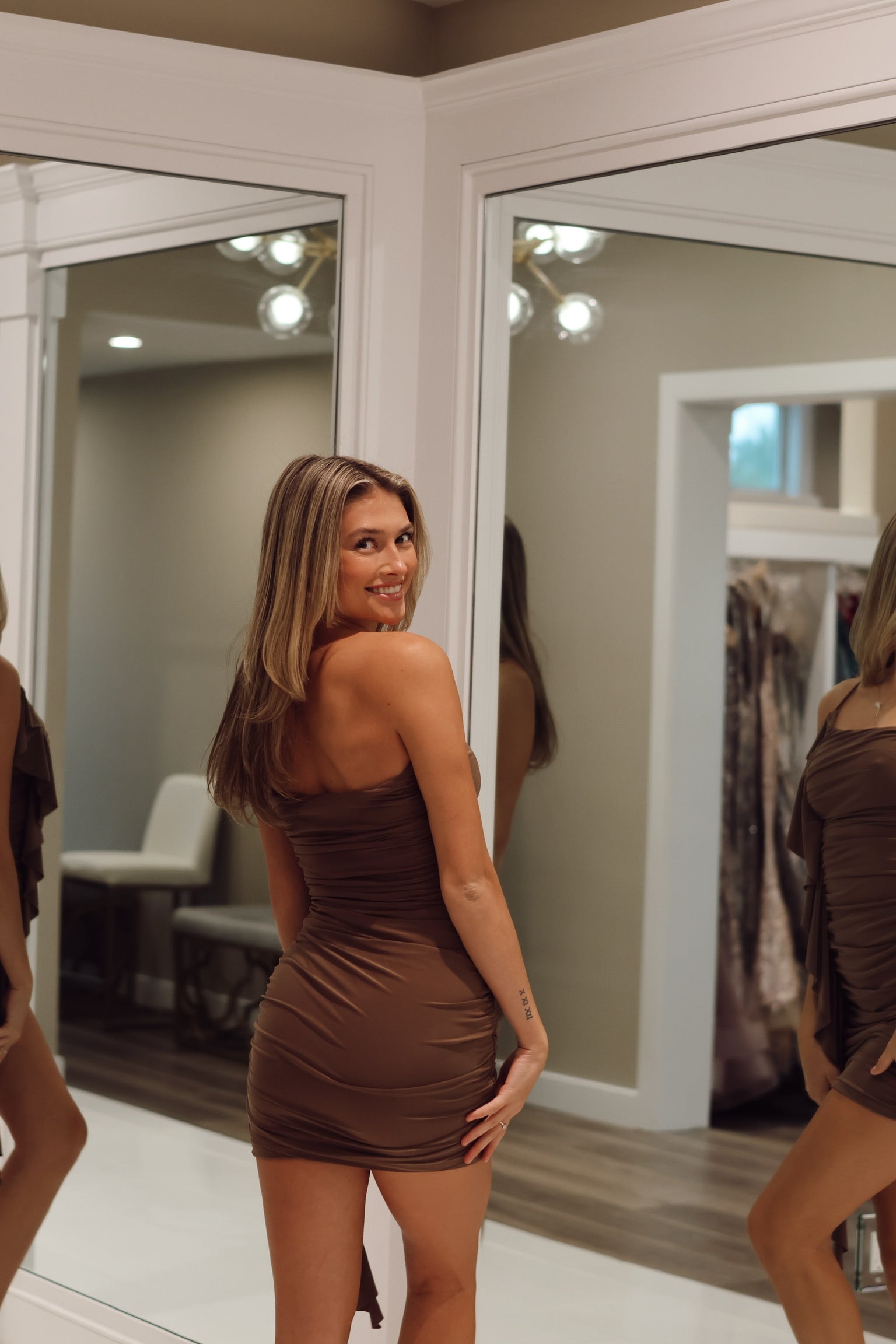 Carla One Shoulder Mini Brown