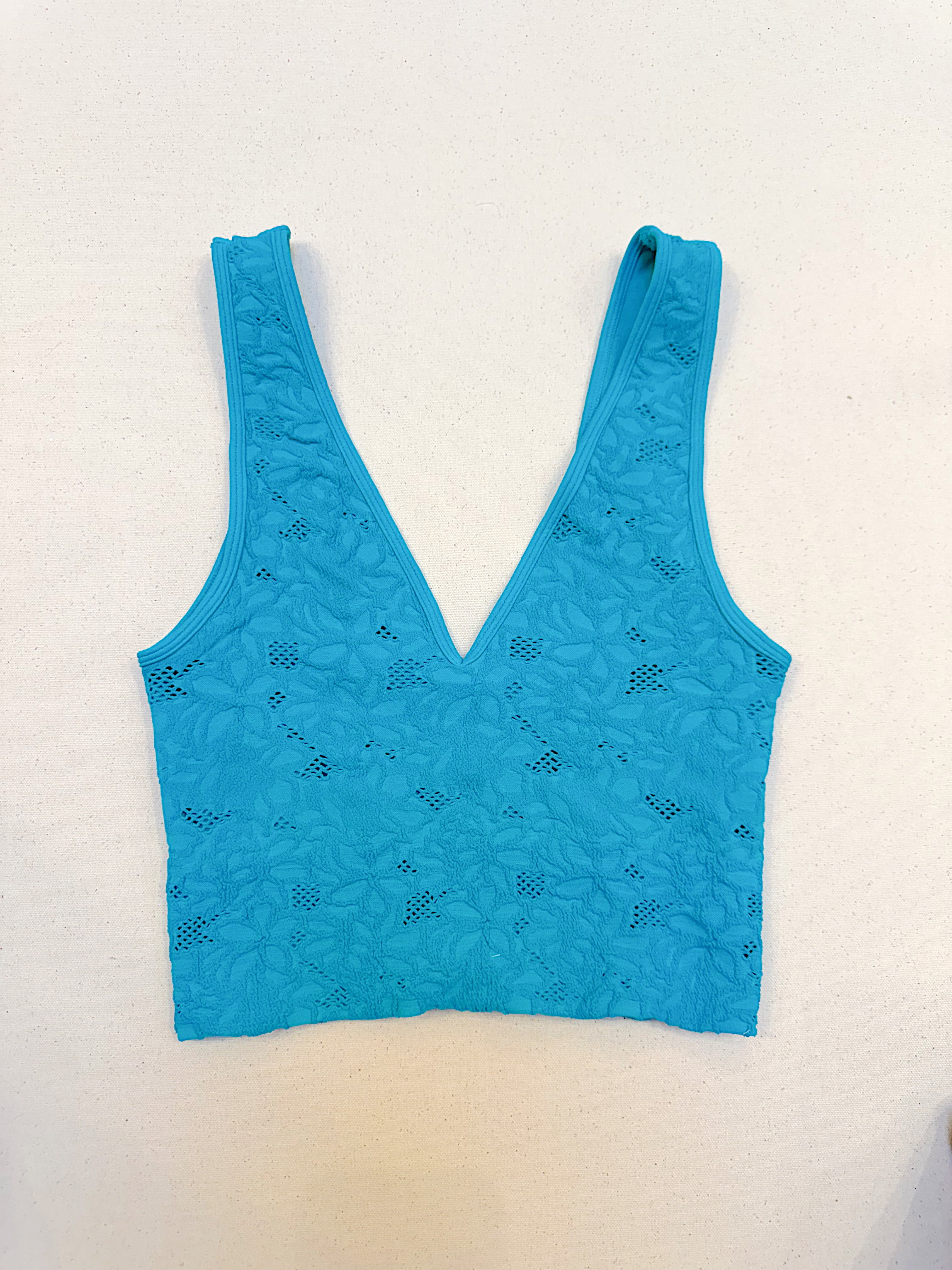 Lace V Neck Tank Niki Biki in Blue Bird