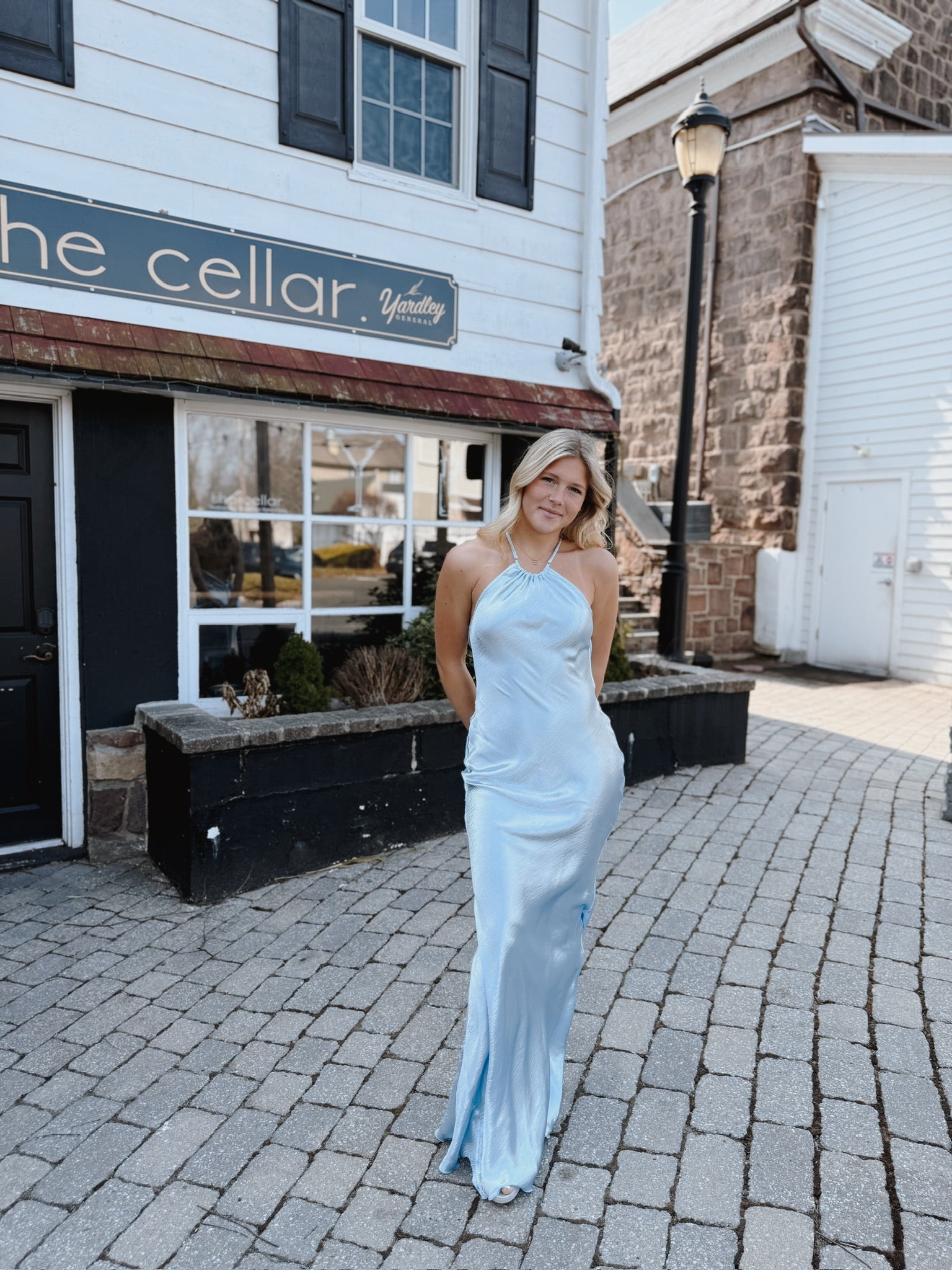 Rhinestone Satin Open Back Maxi Dress in Blue Giana Rose Couture Rhinestone Satin Open Back Maxi Dress in Blue Giana Rose Couture