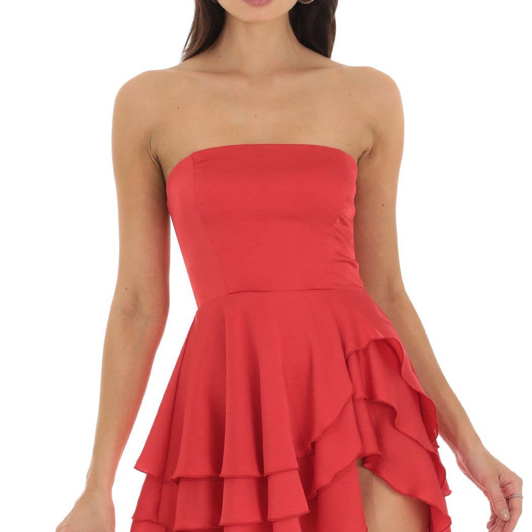 Strapless Asymmetrical Dress in Red – Giana Rose Couture