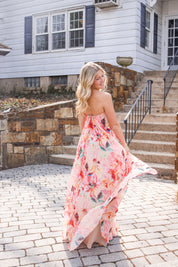 Brooke Chiffon Maxi Dress in Coral Multi