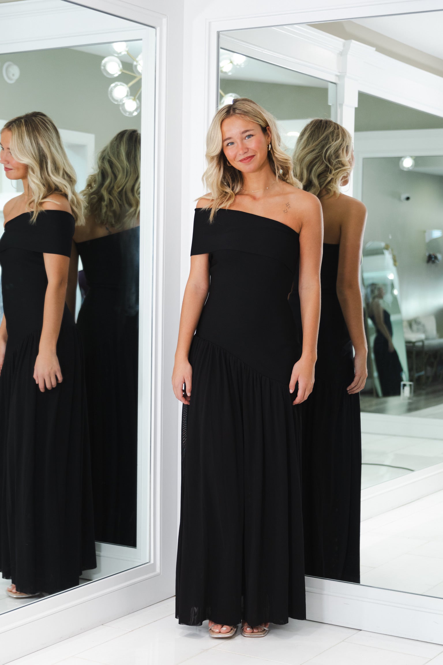 jesika ruched off shoulder maxi dress - black Jesselle Off The Shoulder Gown - Black - XS
