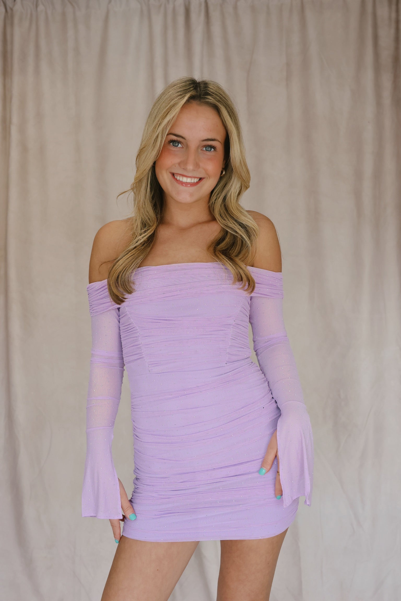 CRYSTAL LONG SLEEVE MINI IN LILAC