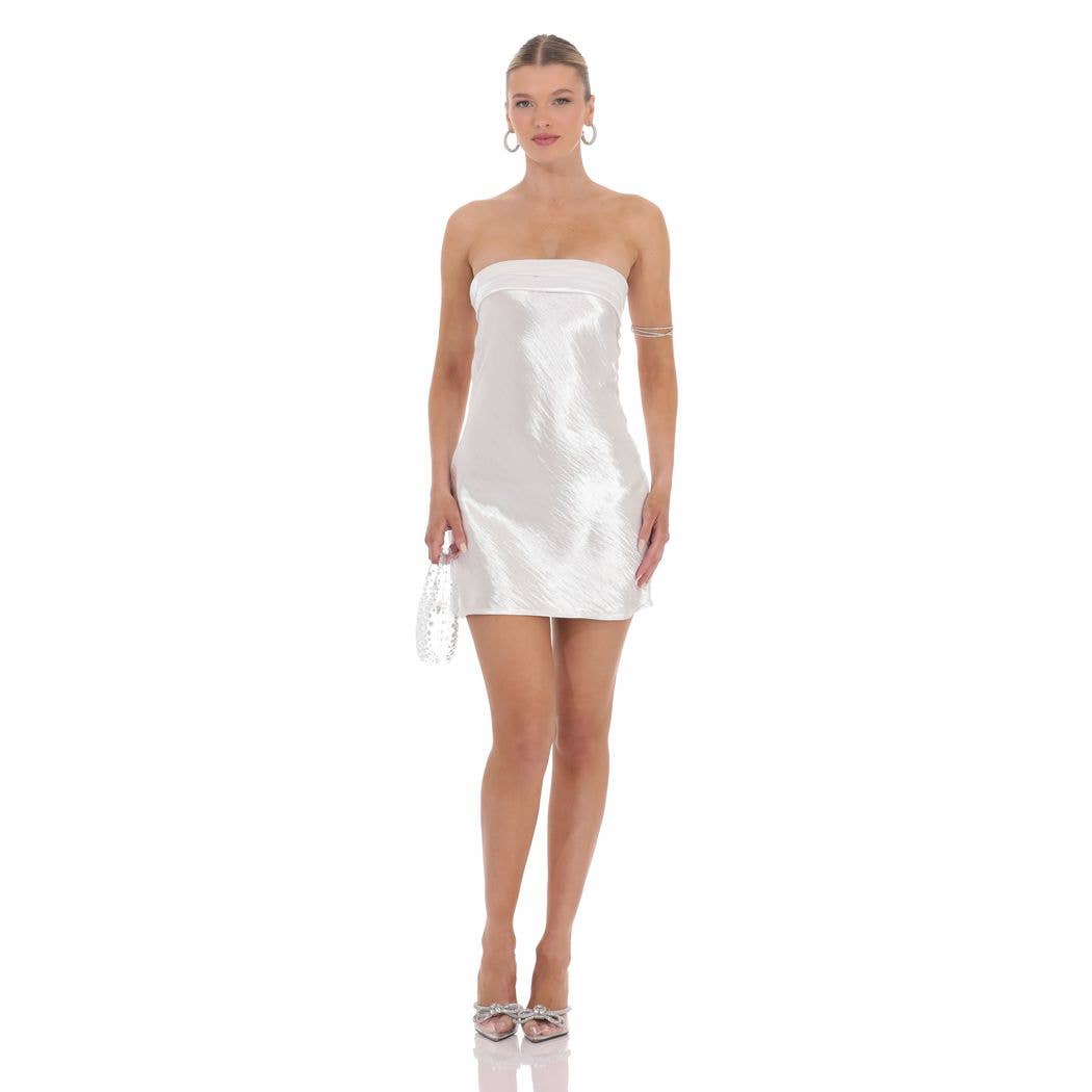 Satin Strapless Slip Dress in White