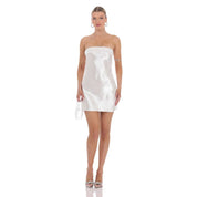 Satin Strapless Slip Dress in White