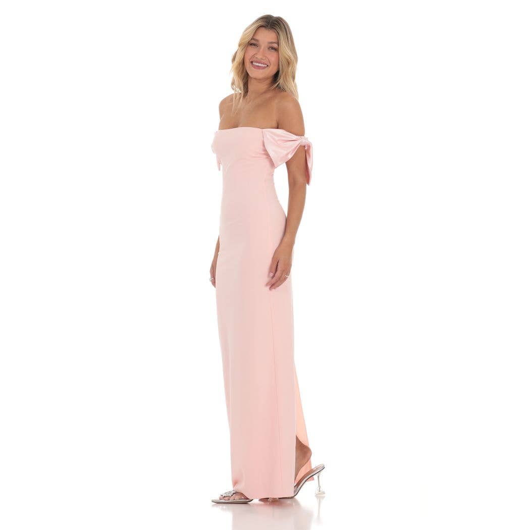 bow sleeve maxi dress Off Shoulder Bow Sleeve Maxi Dress in Pink