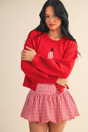 Knit Button Up Cardigan Sweater: Red