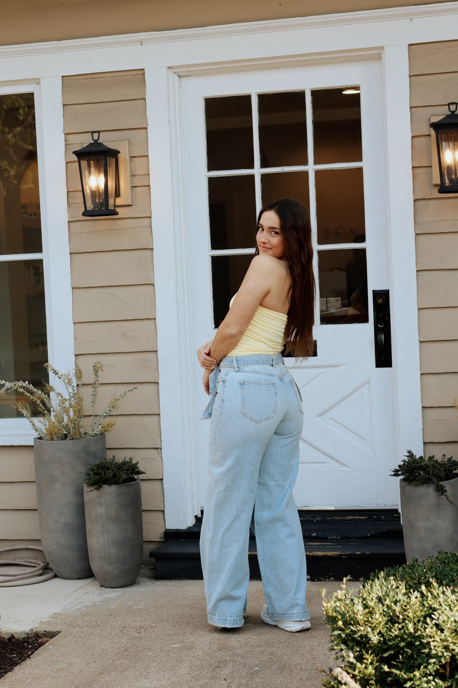 Nori Belted Wide Leg Light Denim