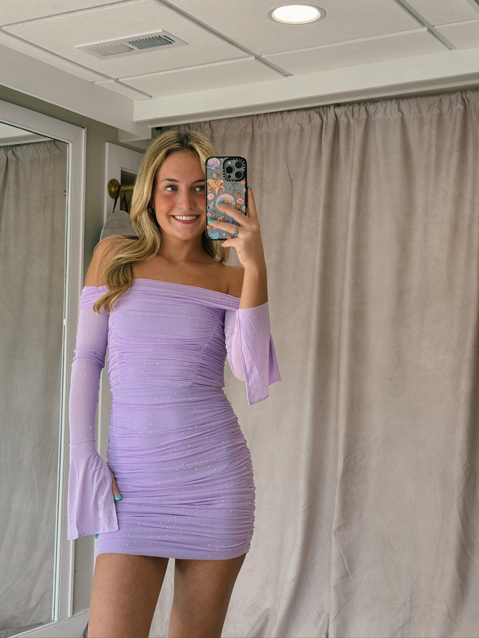 CRYSTAL LONG SLEEVE MINI IN LILAC