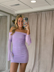 CRYSTAL LONG SLEEVE MINI IN LILAC