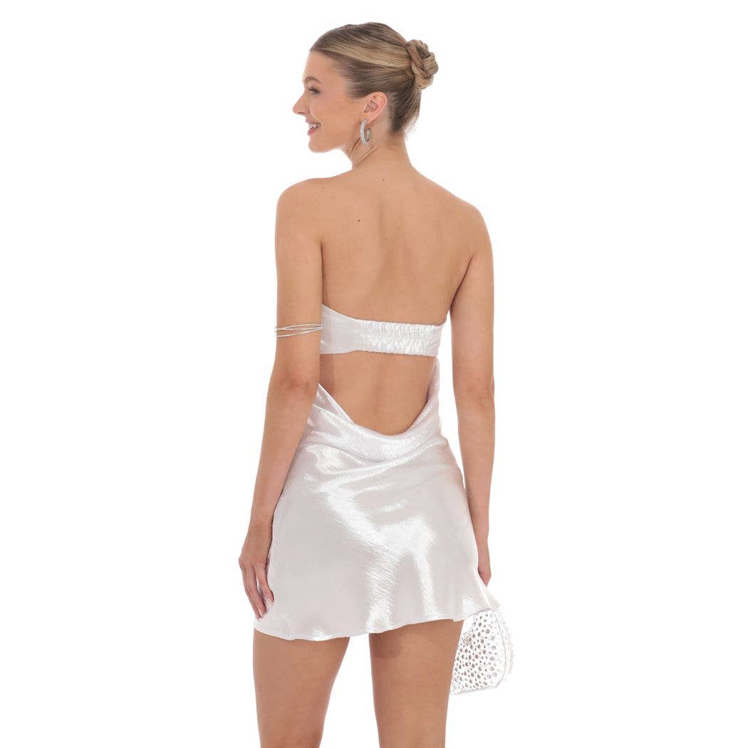Satin Strapless Slip Dress in White