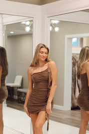 Carla One Shoulder Mini Brown