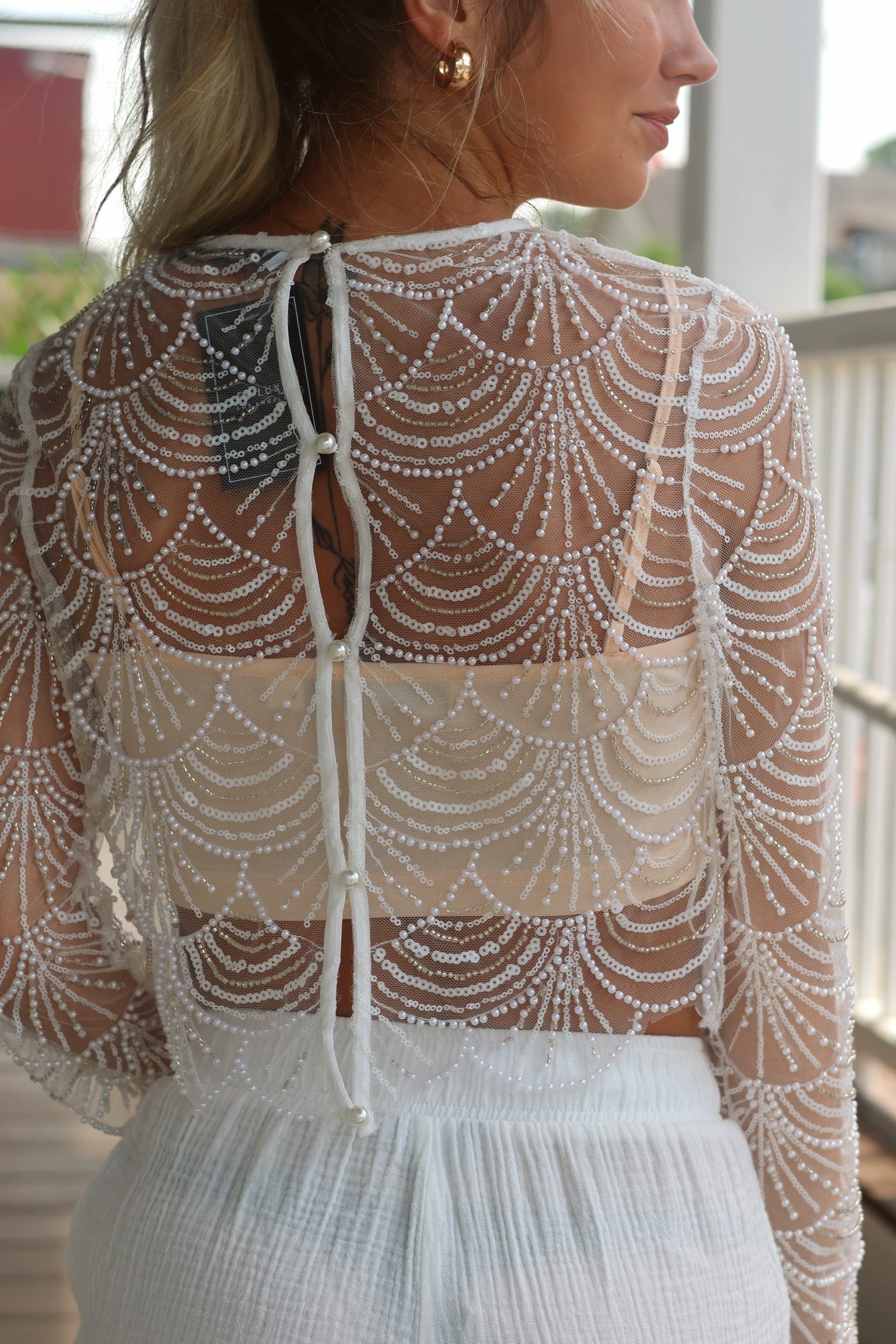 Scalloped Pearl Sheer Top