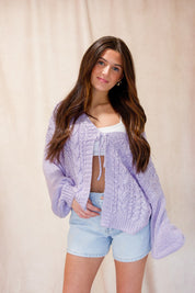 Coffee Date Cable Knit Cardi Lavender