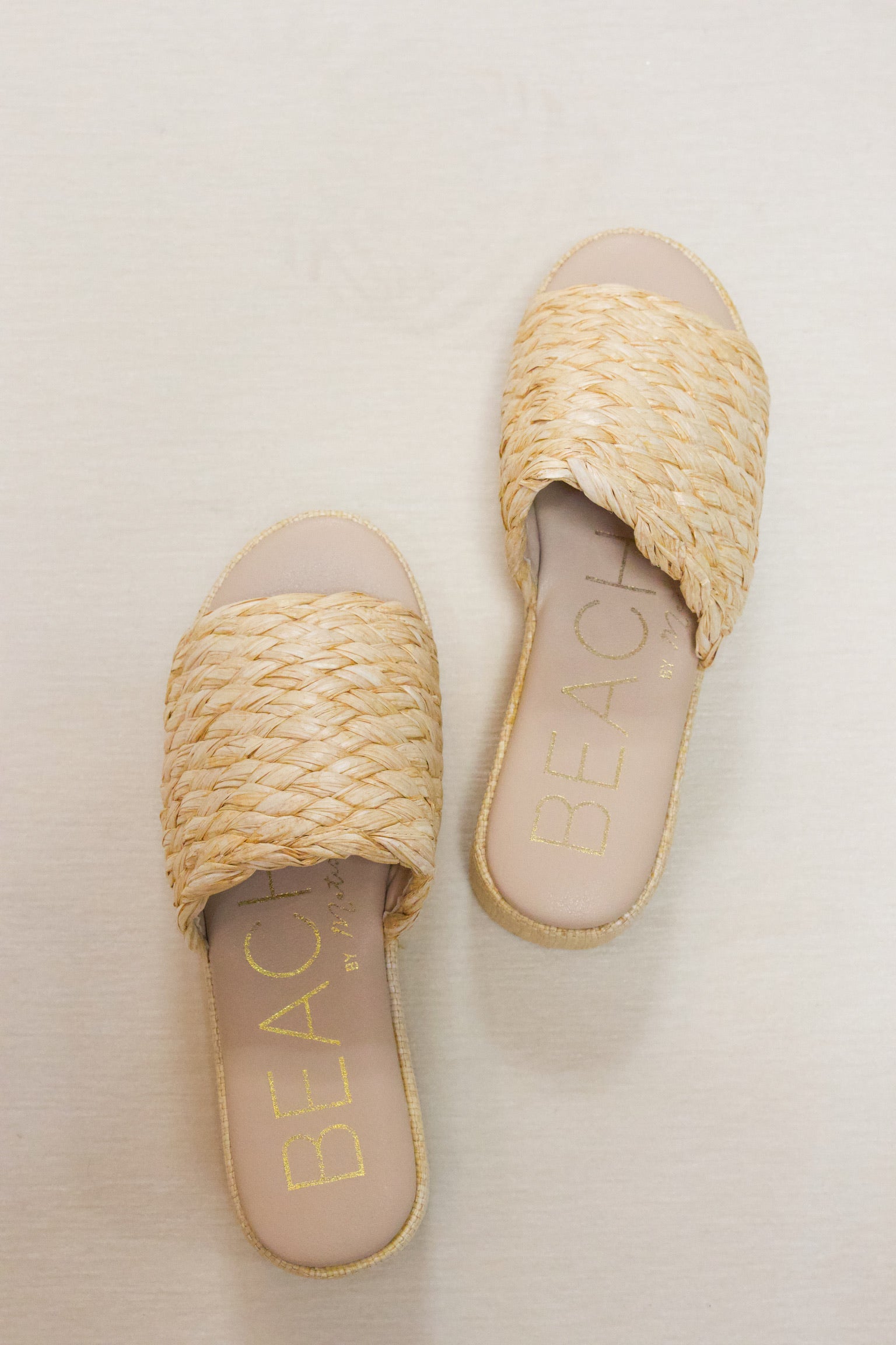 Cairo Beige Raffia Slides - BEACH