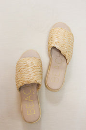 Cairo Beige Raffia Slides - BEACH
