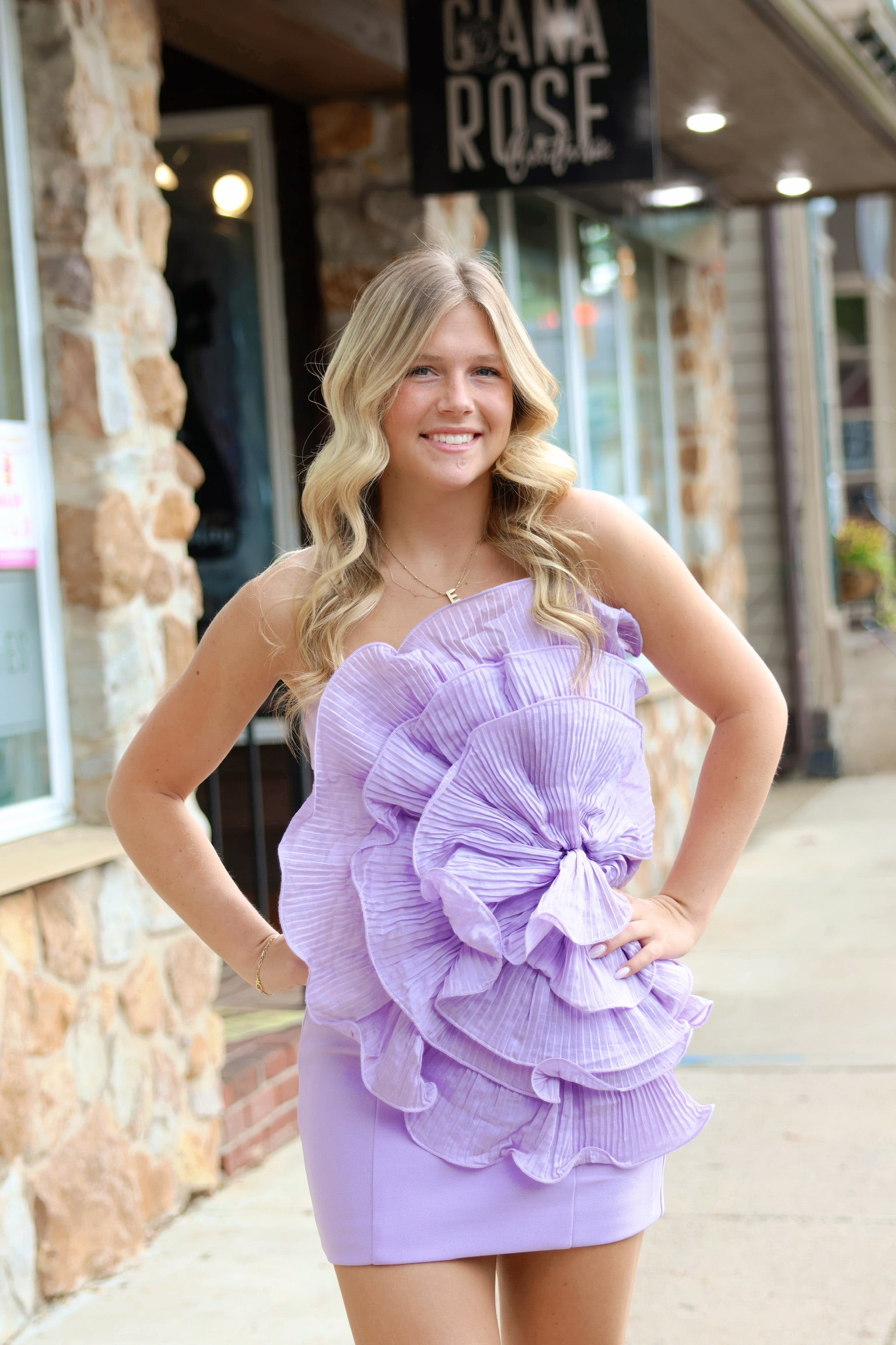 Peacock Floral Mini Dress In Purple