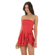 Strapless Asymmetrical Dress in Red