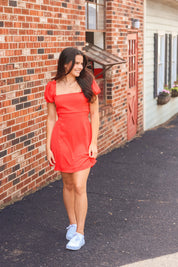 Angela Puff Sleeve Babydoll Dress Red
