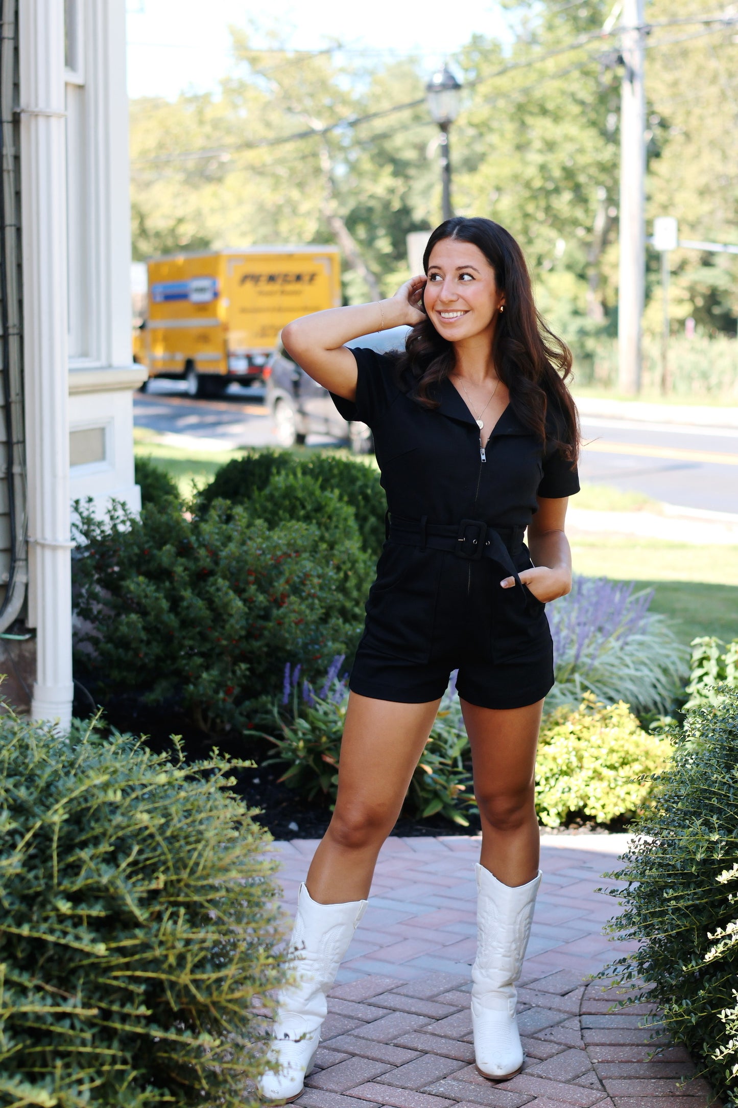 Game Day Denim Romper Black