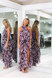 Solene Gown in Black Lilac Floral  by Elliatt