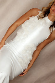 Whitetail 3D Floral Midi Dress In White