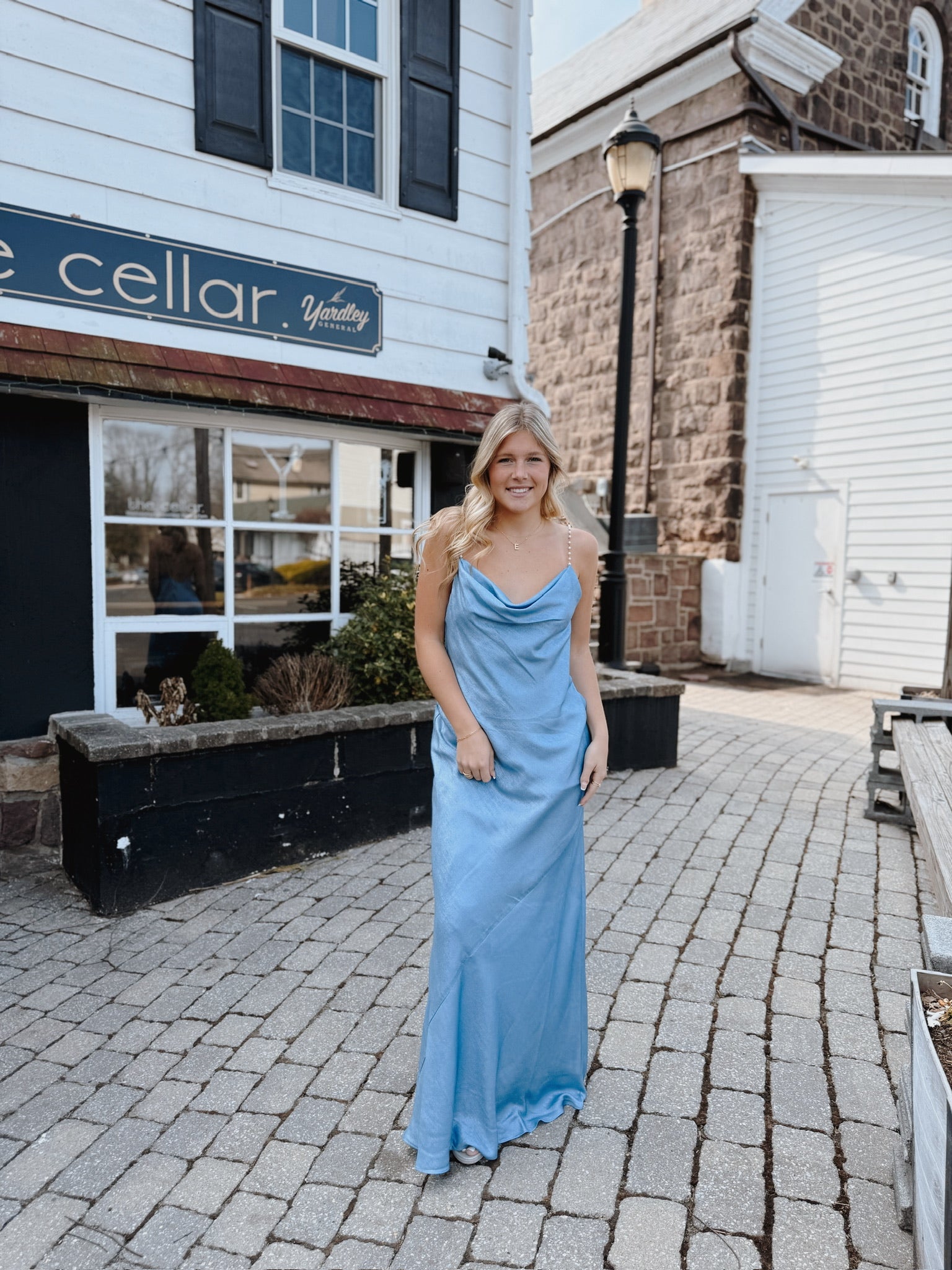 Lola Foiled Gown in Azure Blue