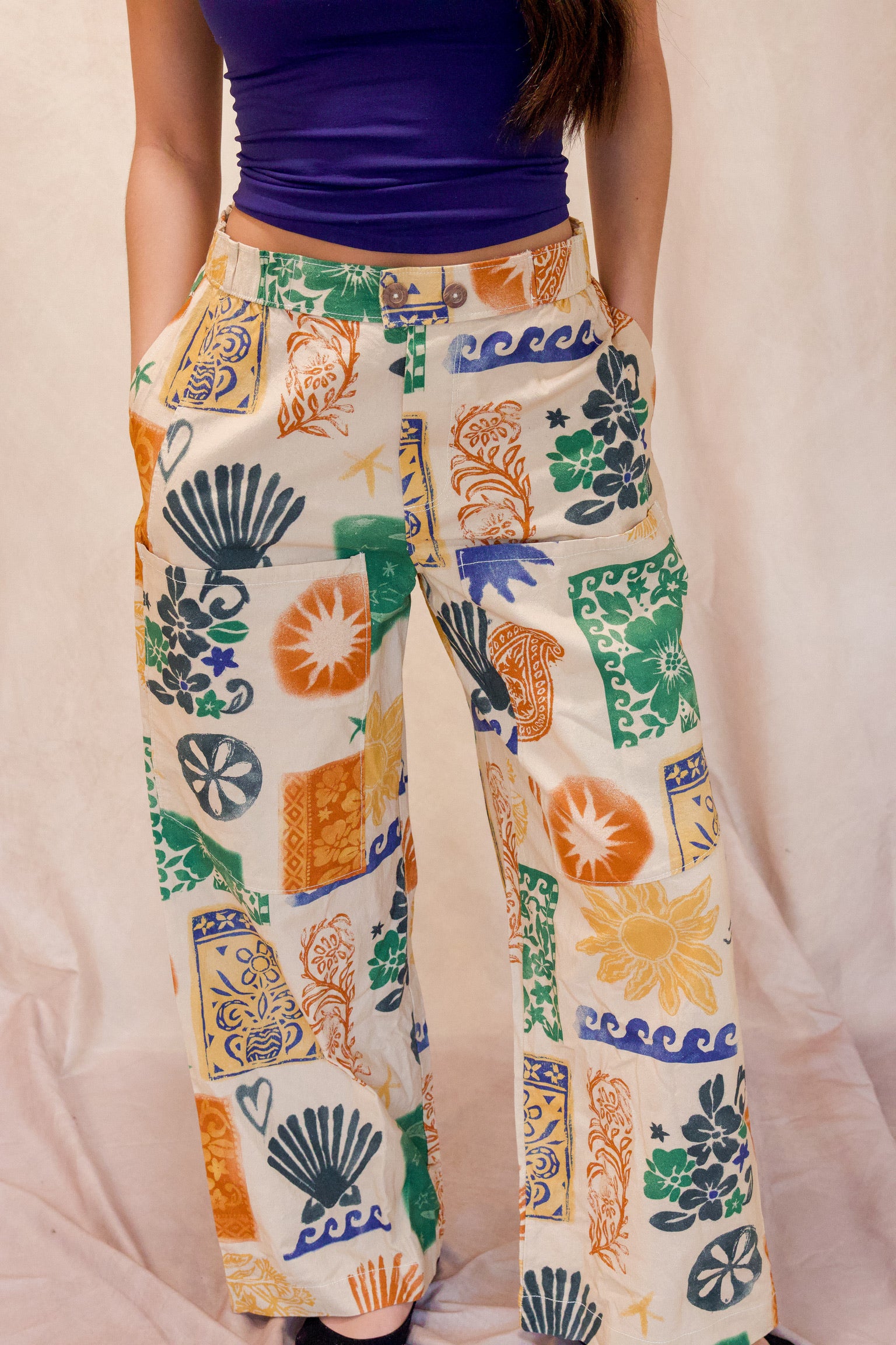 Seaside Pull-On Pants Ivory Combo-Summer FP