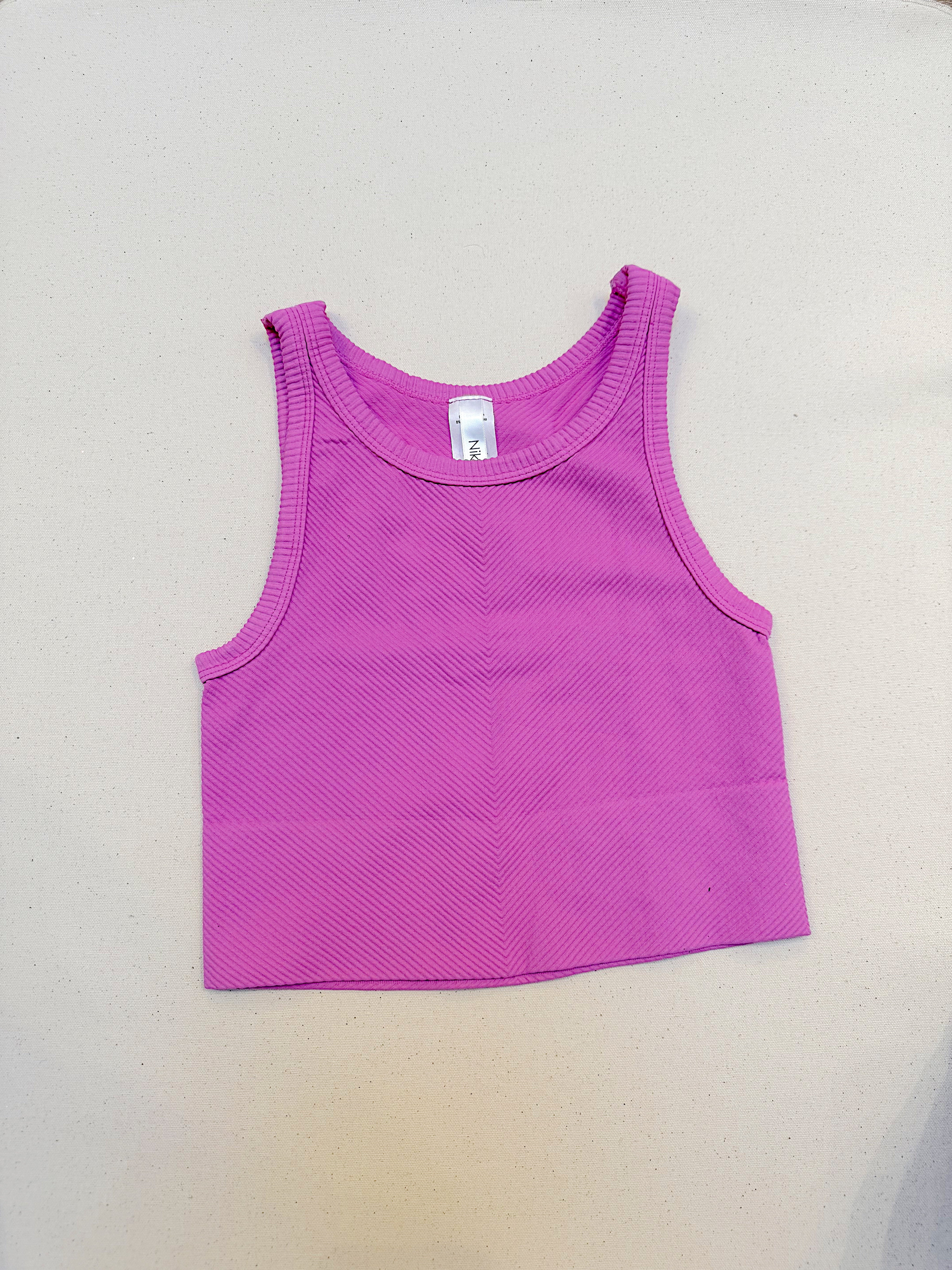 Chevron Hi Neck Crop by Niki Biki in Crocus