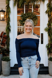 My Fave Off The Shoulder Shirt Navy