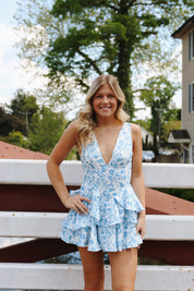 Villa Donna Romper White/Blue Multi