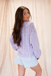 Coffee Date Cable Knit Cardi Lavender