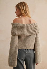 Off the Shoulder Button Back Sweater in Oatmeal
