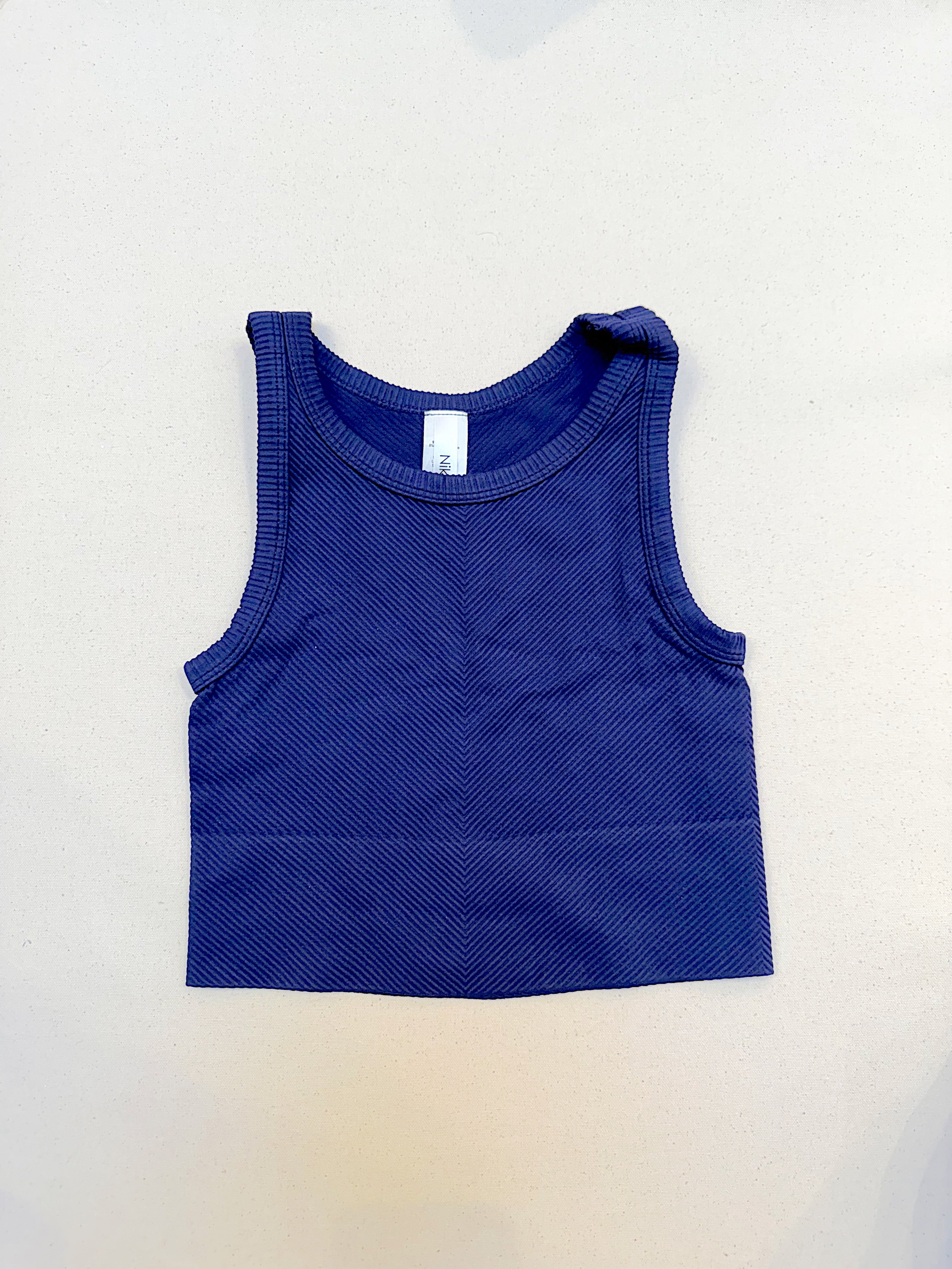 Chevron Hi Neck Crop by Niki Biki in Eclipse