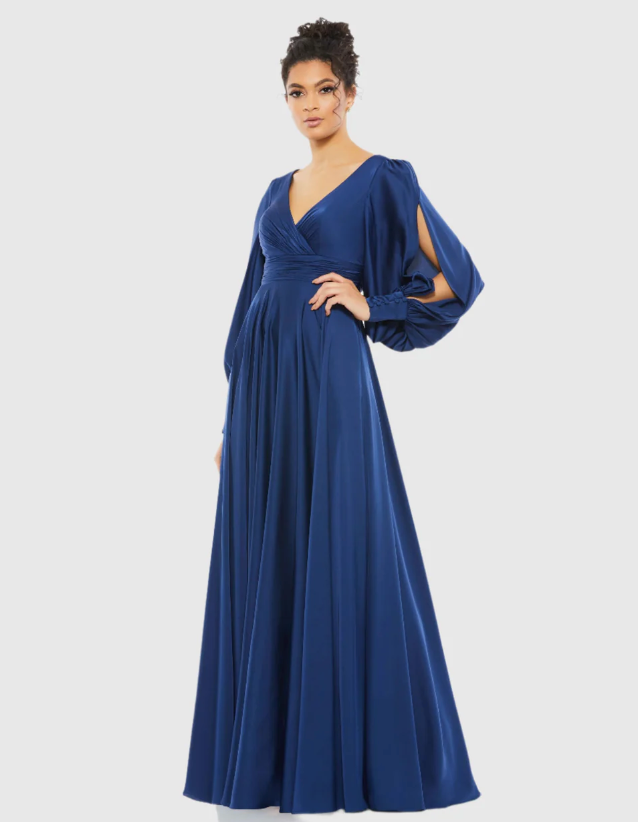 ieena for mac duggal blue dress Blue Sleeveless Halter Neck Gown with Rosette Detail main image 0