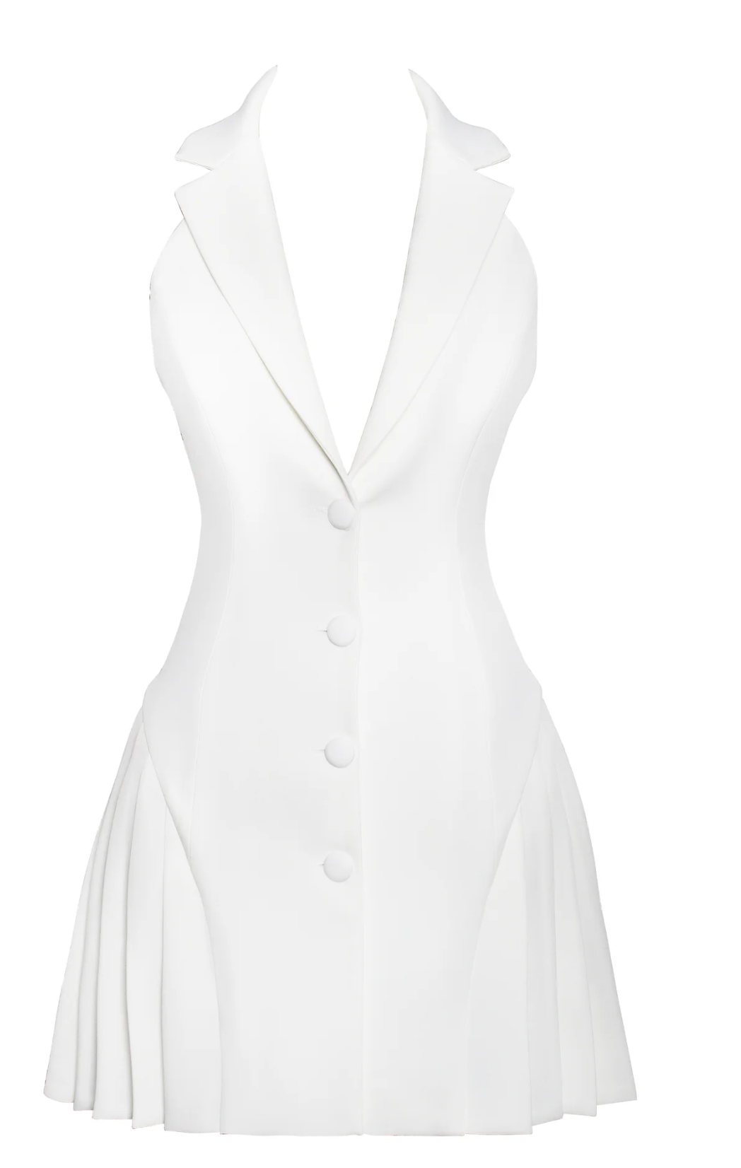 Reyna White Backless Pleated Mini Blazer Dress