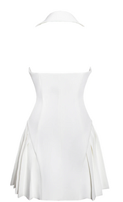 Reyna White Backless Pleated Mini Blazer Dress