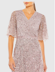 Mac Duggal 93681 Sequined Butterfly Sleeve High Low Gown