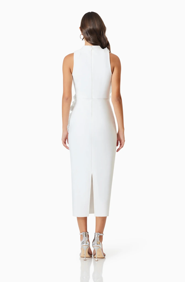 Whitetail 3D Floral Midi Dress In White