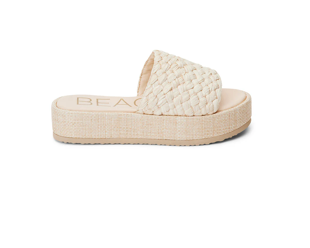 Cairo Beige Raffia Slides - BEACH